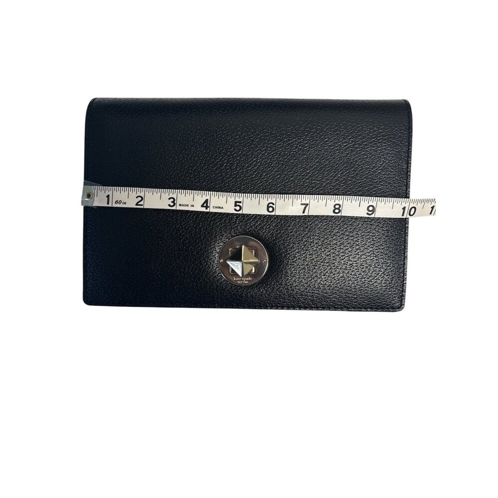 Kate Spade Black Leather Crossbody – Pyramid Stud Clasp, Minimalist Evening Bag - Picture 8 of 9